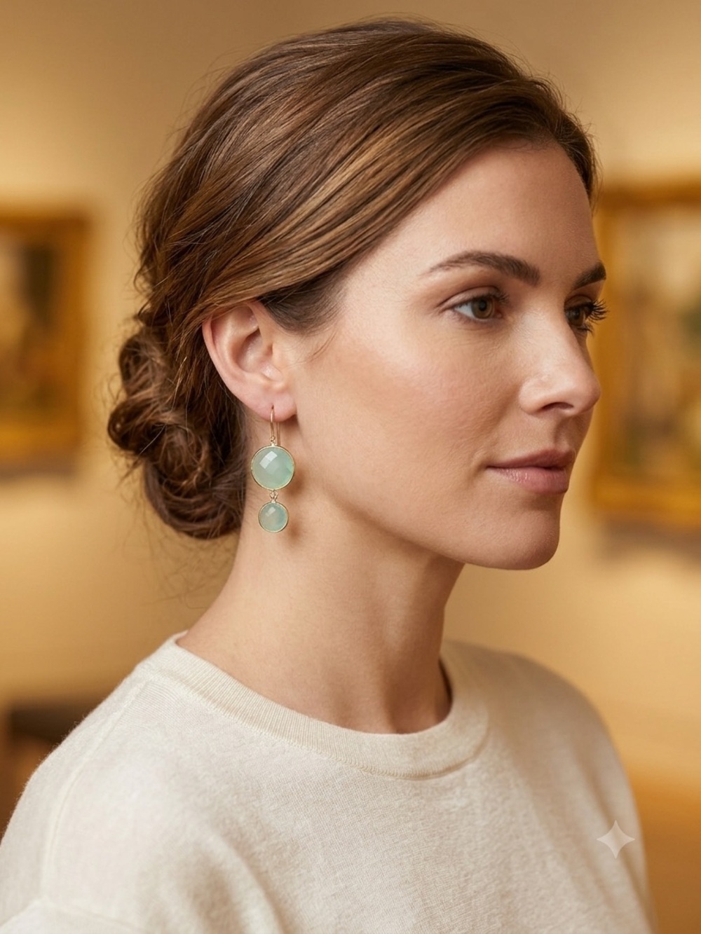 Silver Tone Drop Earrings with Aqua Chalcedony